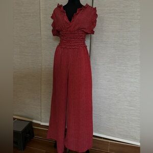 V-Neck Jumpsuit | Red & White